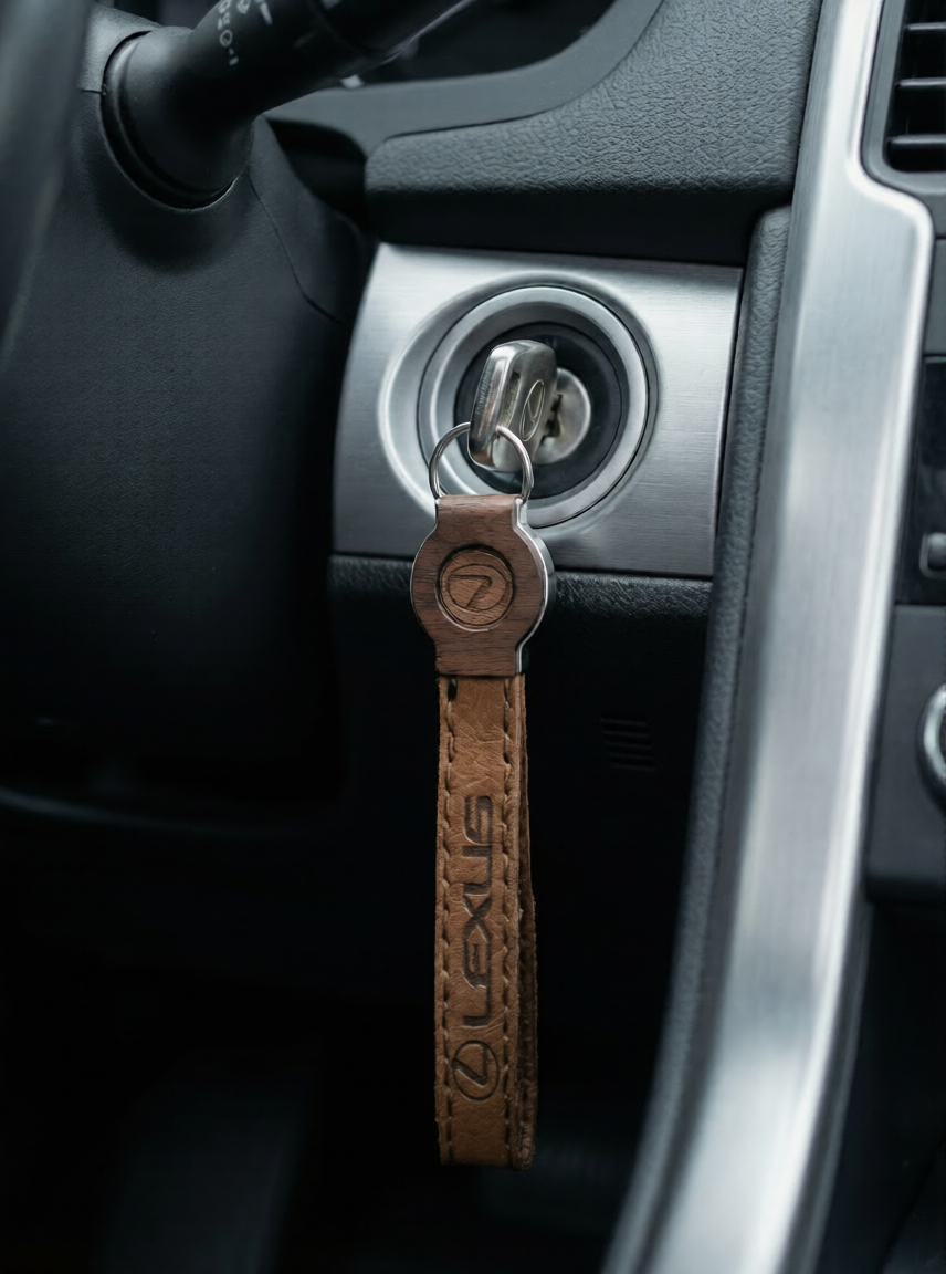 mini custom car engraved wooden/leather lanyard
